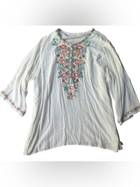 C&C California Embroidered White Boho Tunic Top